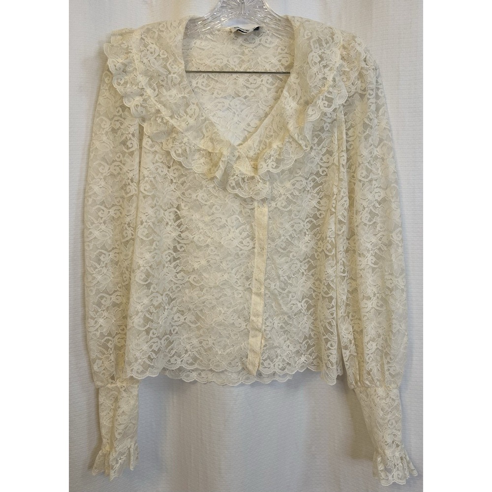 VTG Ivory Lace Long Sleeve Top Womens 10 Romance Coquette Whimsy Goth Victorian
